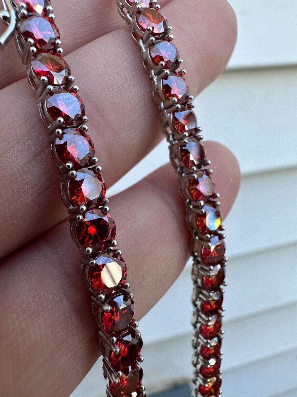 Ruby Red MOISSANITE Tennis Chain Necklace Iced Out - 925 Silver - 5mm - 16"-28"