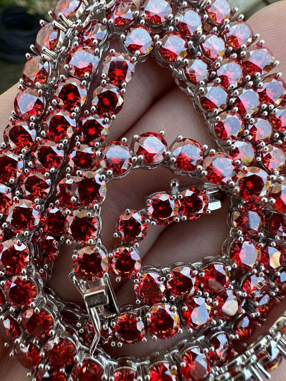 Ruby Red MOISSANITE Tennis Chain Necklace Iced Out - 925 Silver - 5mm - 16"-28"