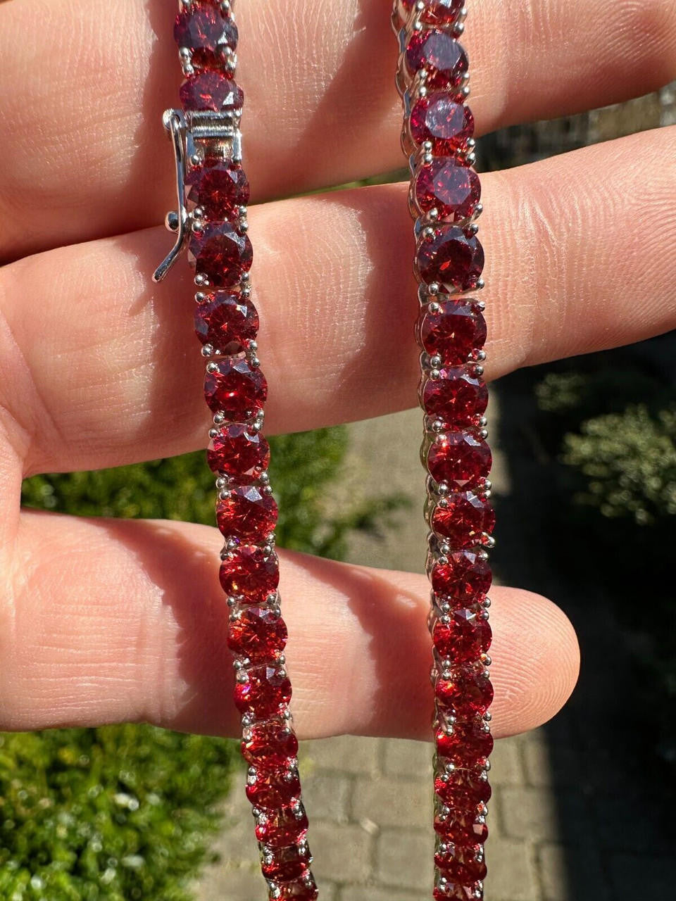 Ruby Red MOISSANITE Tennis Chain Necklace Iced Out - 925 Silver - 5mm - 16"-28"
