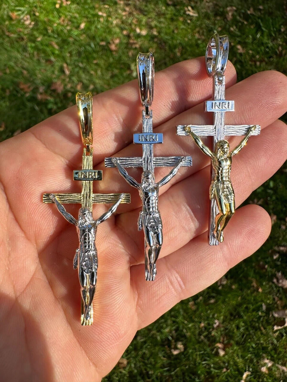Mens Cross Jesus Piece Crucifix Pendant - 14k Gold Vermeil Or 925 Silver - Large 2.75"