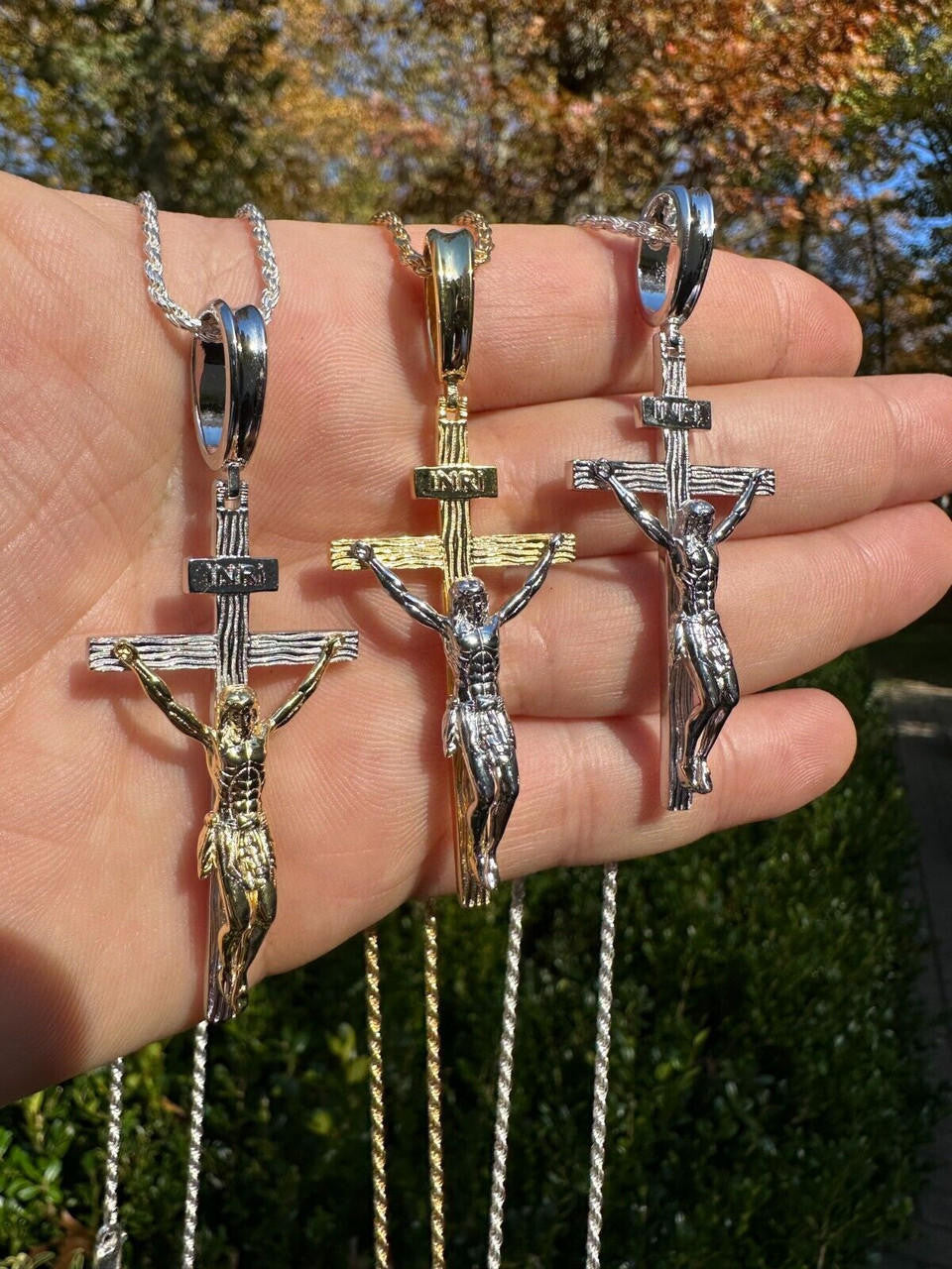 Mens Cross Jesus Piece Crucifix Pendant - 14k Gold Vermeil Or 925 Silver - Large 2.75"