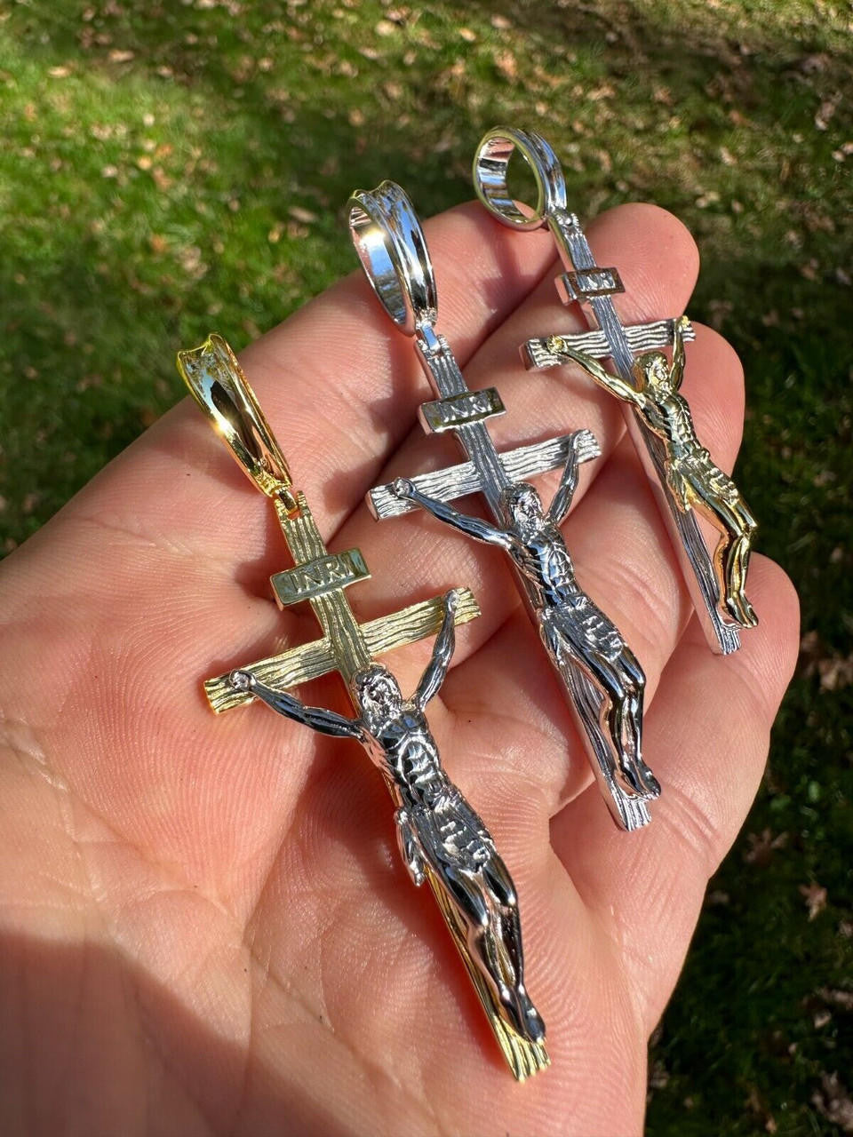 Mens Cross Jesus Piece Crucifix Pendant - 14k Gold Vermeil Or 925 Silver - Large 2.75"