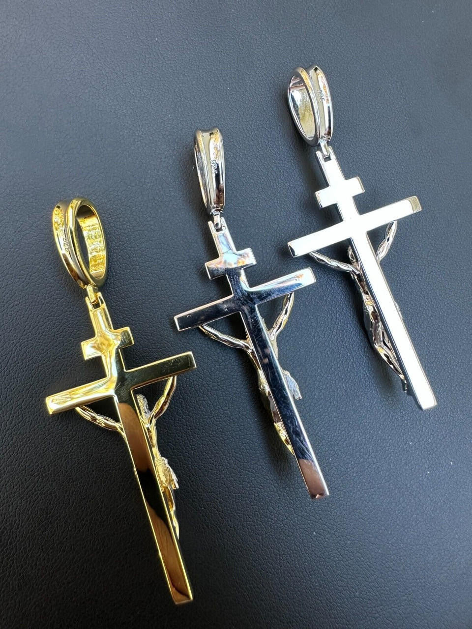 Mens Cross Jesus Piece Crucifix Pendant - 14k Gold Vermeil Or 925 Silver - Large 2.75"