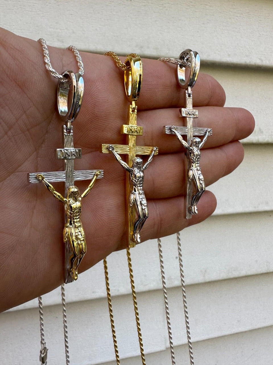 Mens Cross Jesus Piece Crucifix Pendant - 14k Gold Vermeil Or 925 Silver - Large 2.75"