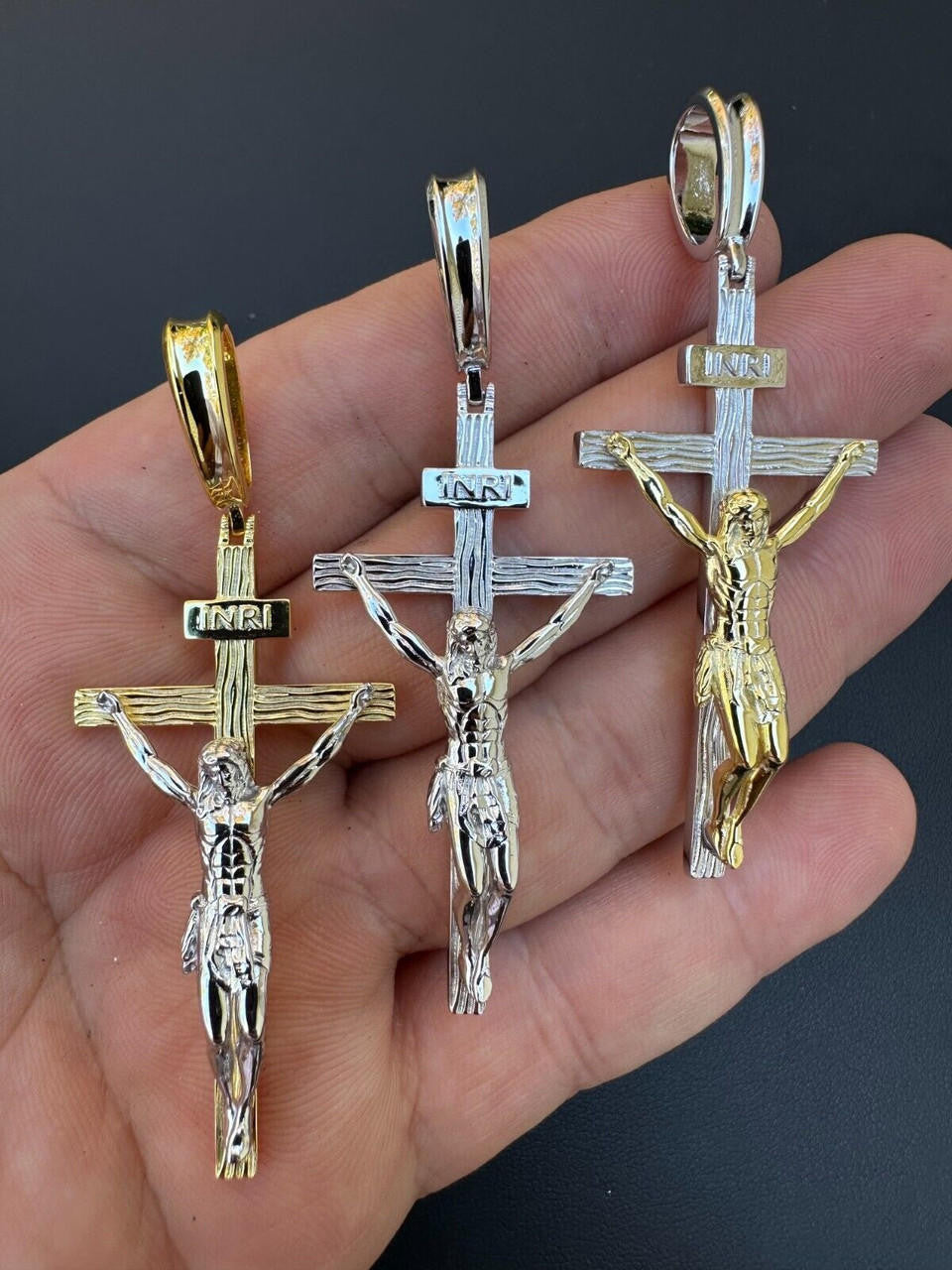 Mens Cross Jesus Piece Crucifix Pendant - 14k Gold Vermeil Or 925 Silver - Large 2.75"
