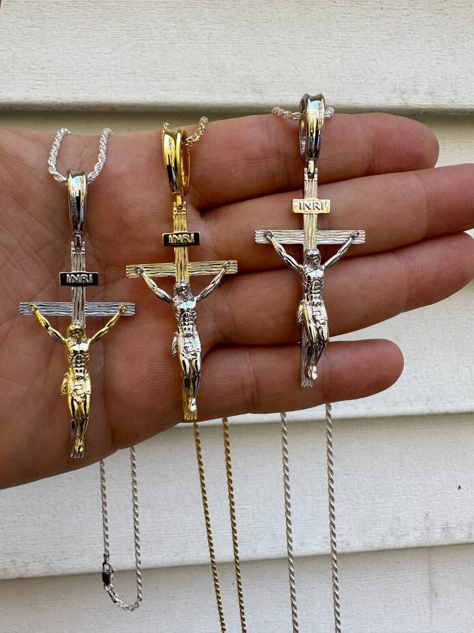 Mens Cross Jesus Piece Crucifix Pendant - 14k Gold Vermeil Or 925 Silver - Large 2.75"