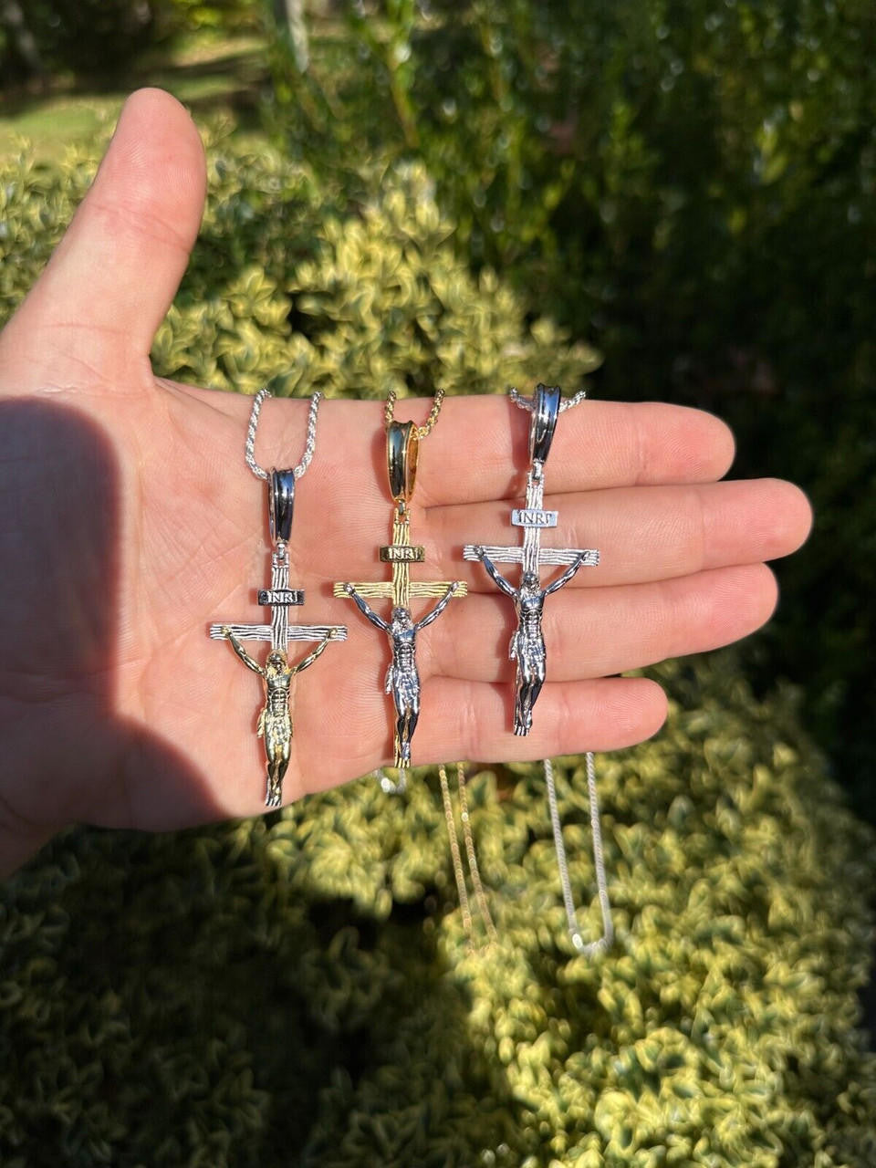 Mens Cross Jesus Piece Crucifix Pendant - 14k Gold Vermeil Or 925 Silver - Large 2.75"