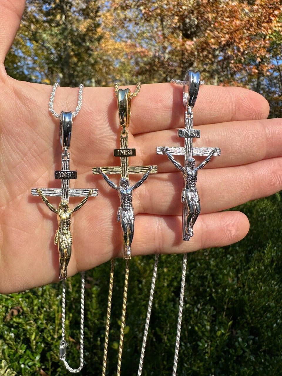 Mens Cross Jesus Piece Crucifix Pendant - 14k Gold Vermeil Or 925 Silver - Large 2.75"