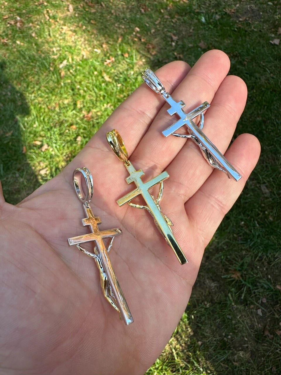 Mens Cross Jesus Piece Crucifix Pendant - 14k Gold Vermeil Or 925 Silver - Large 2.75"