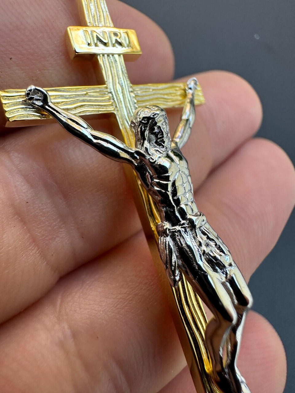 Mens Cross Jesus Piece Crucifix Pendant - 14k Gold Vermeil Or 925 Silver - Large 2.75"