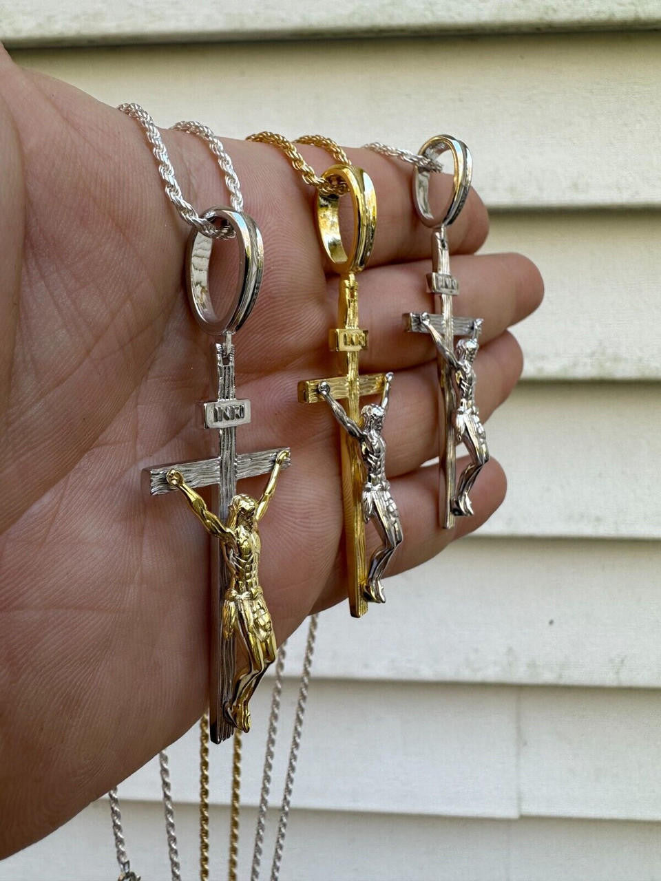 Mens Cross Jesus Piece Crucifix Pendant - 14k Gold Vermeil Or 925 Silver - Large 2.75"