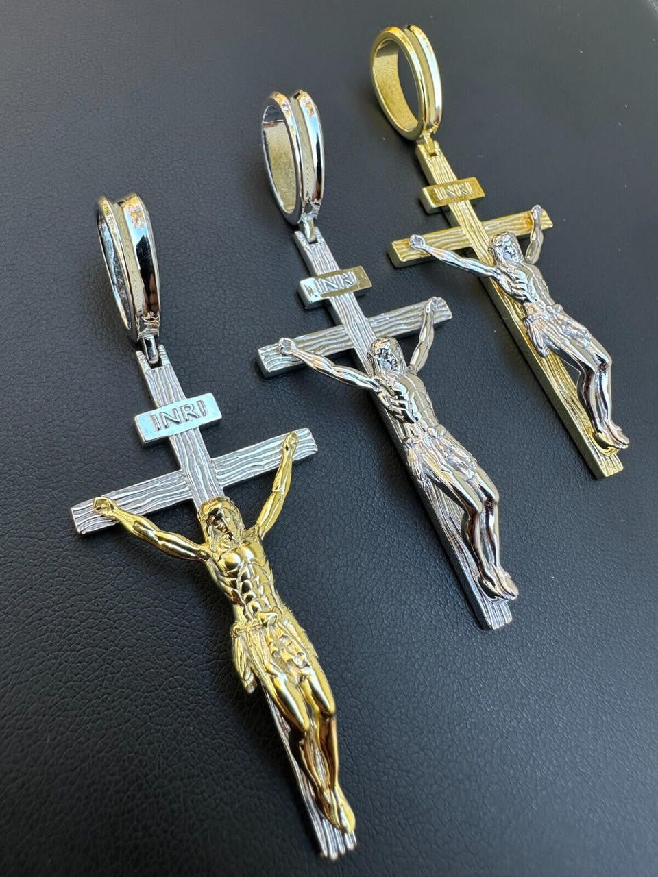 Mens Cross Jesus Piece Crucifix Pendant - 14k Gold Vermeil Or 925 Silver - Large 2.75"