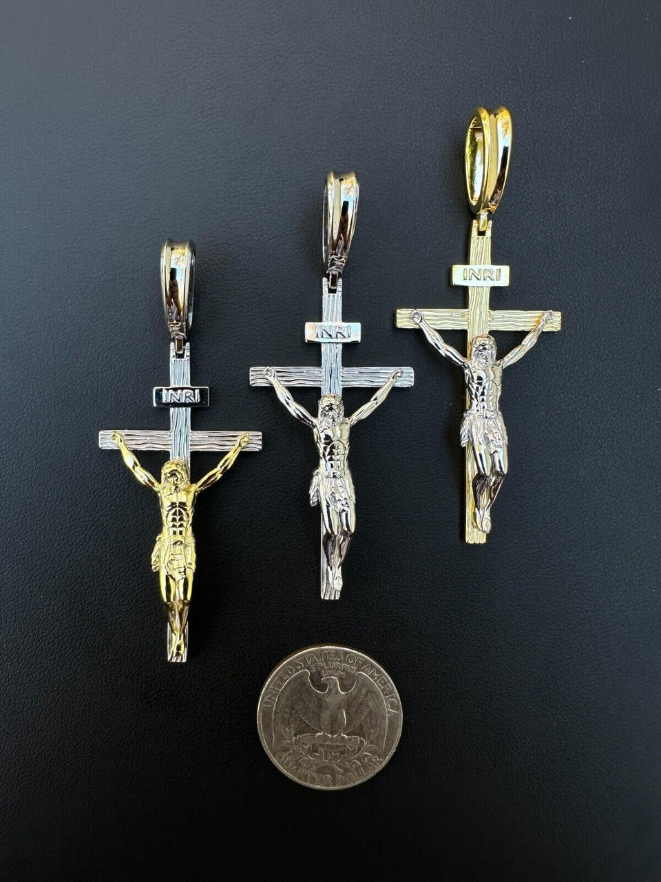 Mens Cross Jesus Piece Crucifix Pendant - 14k Gold Vermeil Or 925 Silver - Large 2.75"