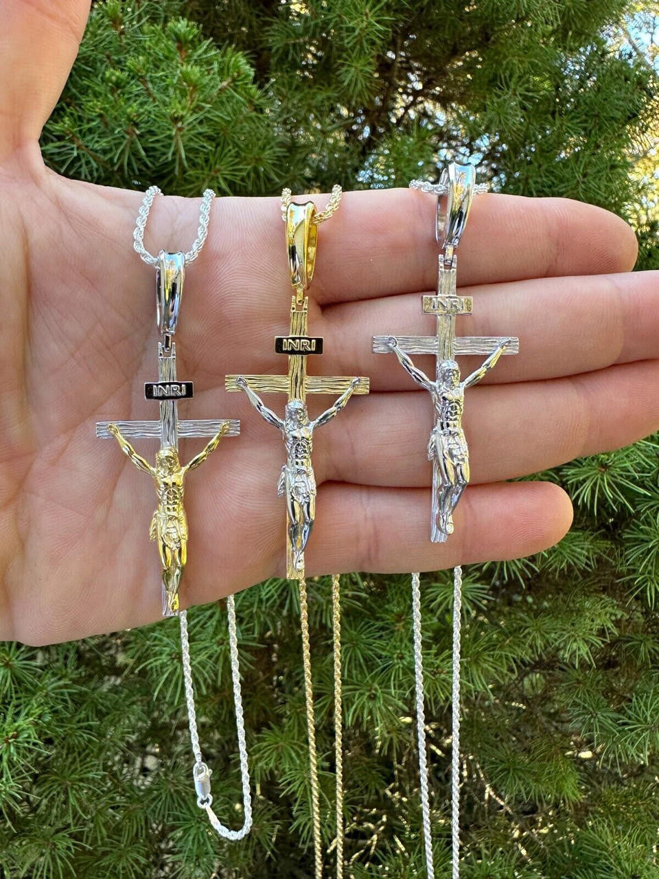 Mens Cross Jesus Piece Crucifix Pendant - 14k Gold Vermeil Or 925 Silver - Large 2.75"