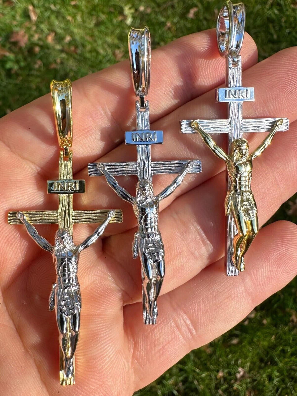Mens Cross Jesus Piece Crucifix Pendant - 14k Gold Vermeil Or 925 Silver - Large 2.75"