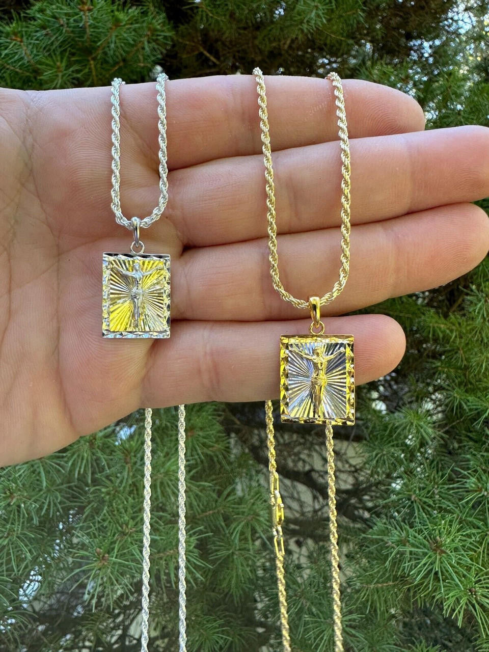 Cross Jesus Medallion Pendant - 14k Gold Vermeil Or 925 Silver - Small 1"