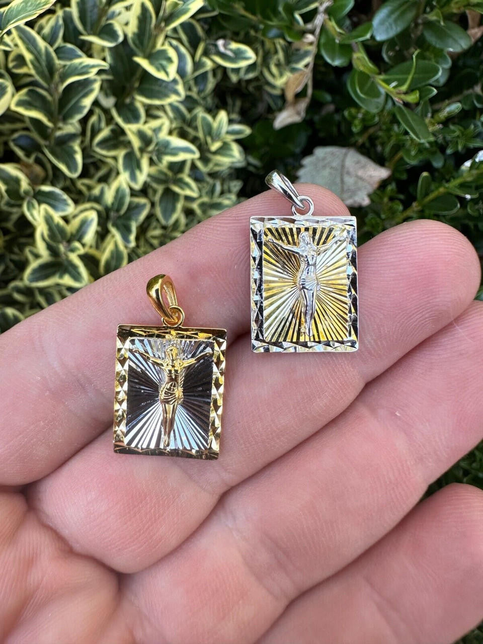 Cross Jesus Medallion Pendant - 14k Gold Vermeil Or 925 Silver - Small 1"