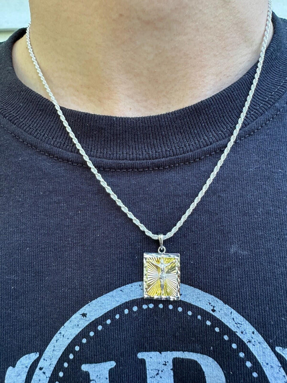 Cross Jesus Medallion Pendant - 14k Gold Vermeil Or 925 Silver - Small 1"