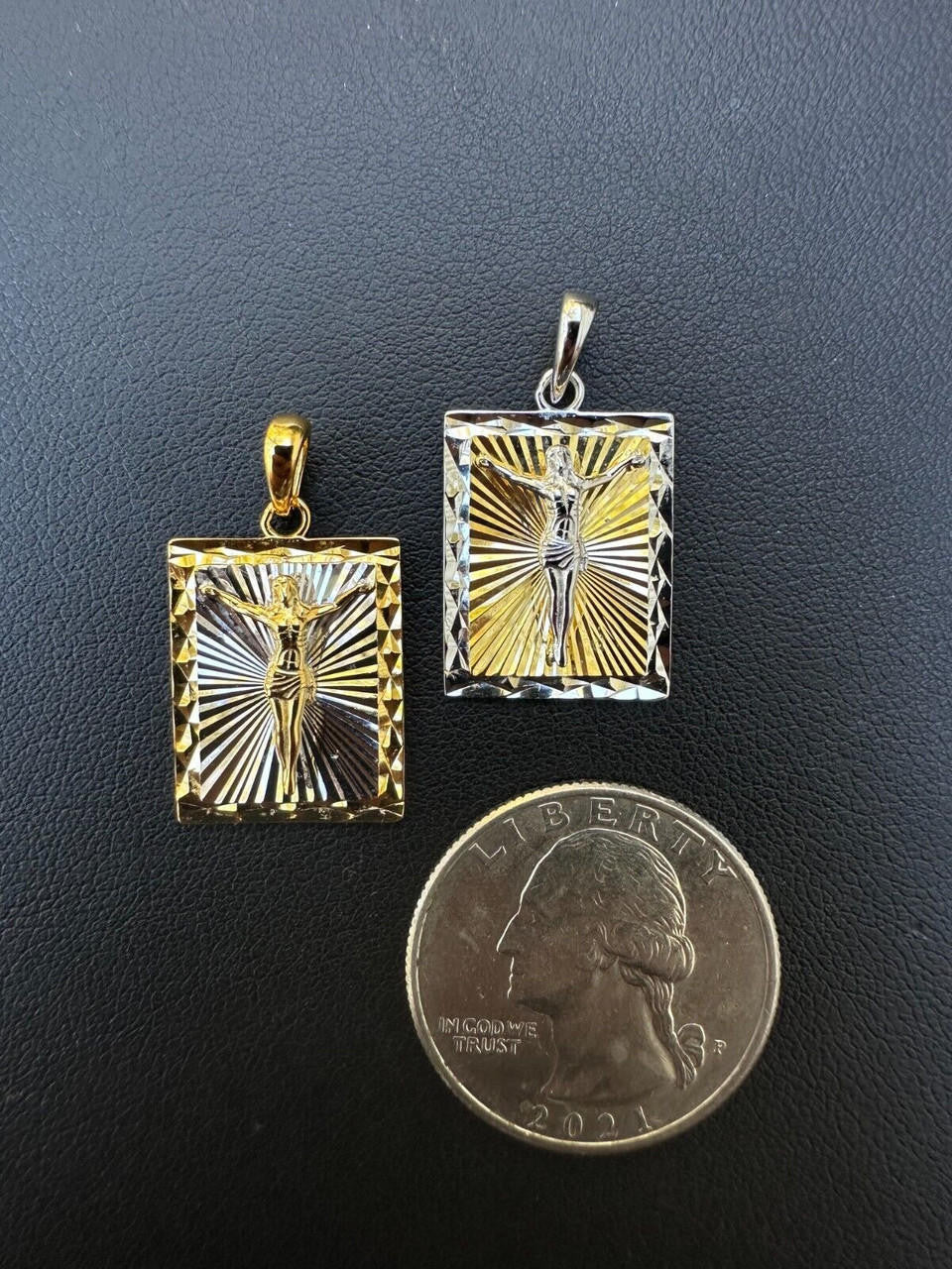 Cross Jesus Medallion Pendant - 14k Gold Vermeil Or 925 Silver - Small 1"