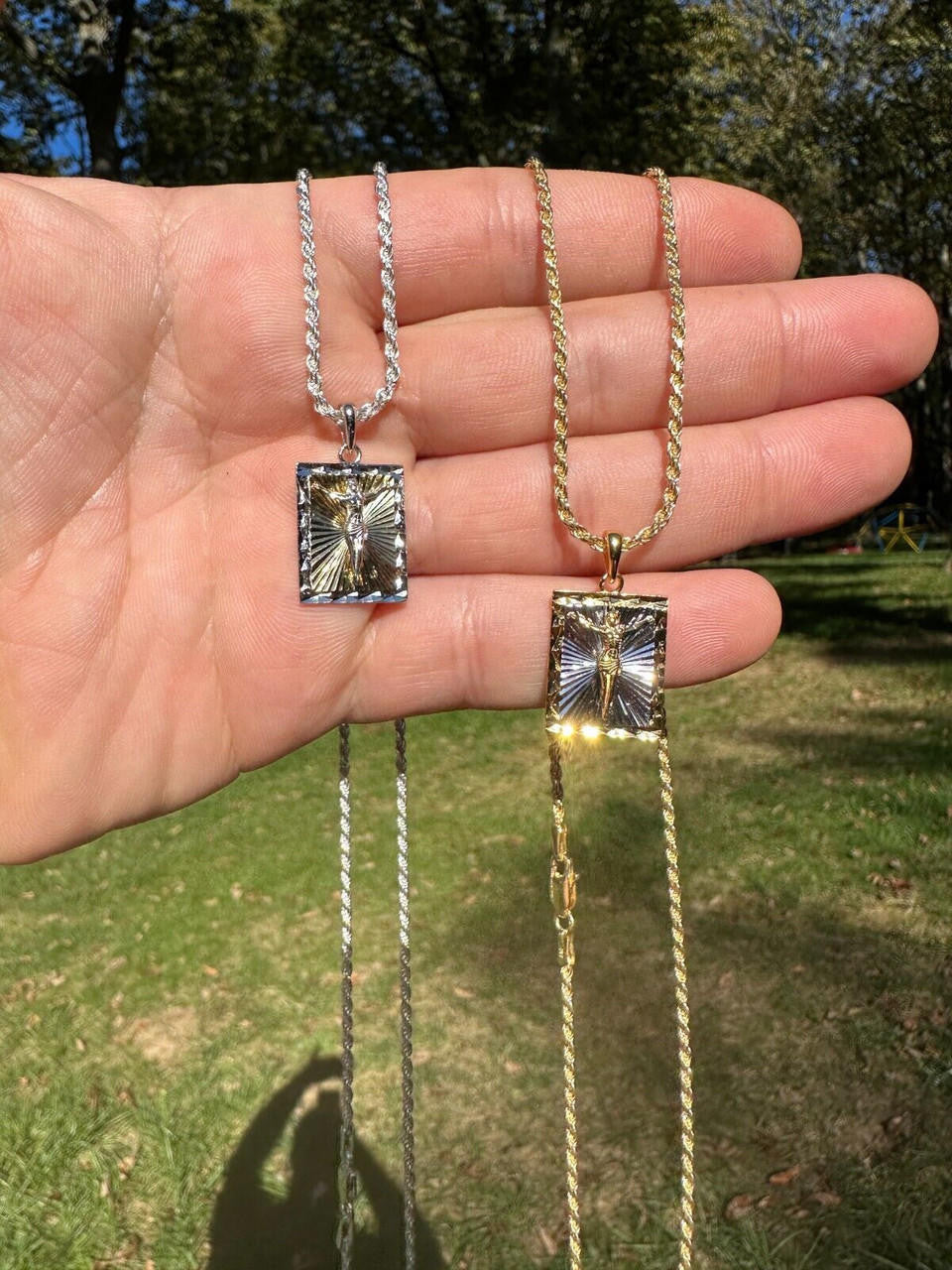 Cross Jesus Medallion Pendant - 14k Gold Vermeil Or 925 Silver - Small 1"