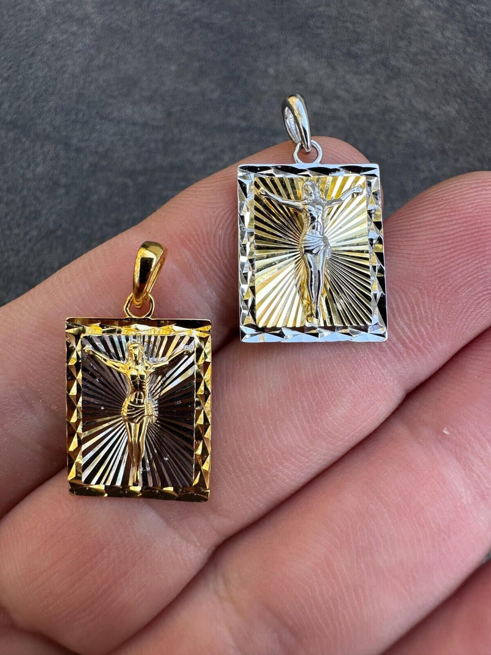 Cross Jesus Medallion Pendant - 14k Gold Vermeil Or 925 Silver - Small 1"