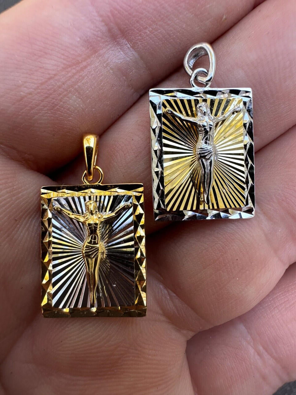 Cross Jesus Medallion Pendant - 14k Gold Vermeil Or 925 Silver - Small 1"