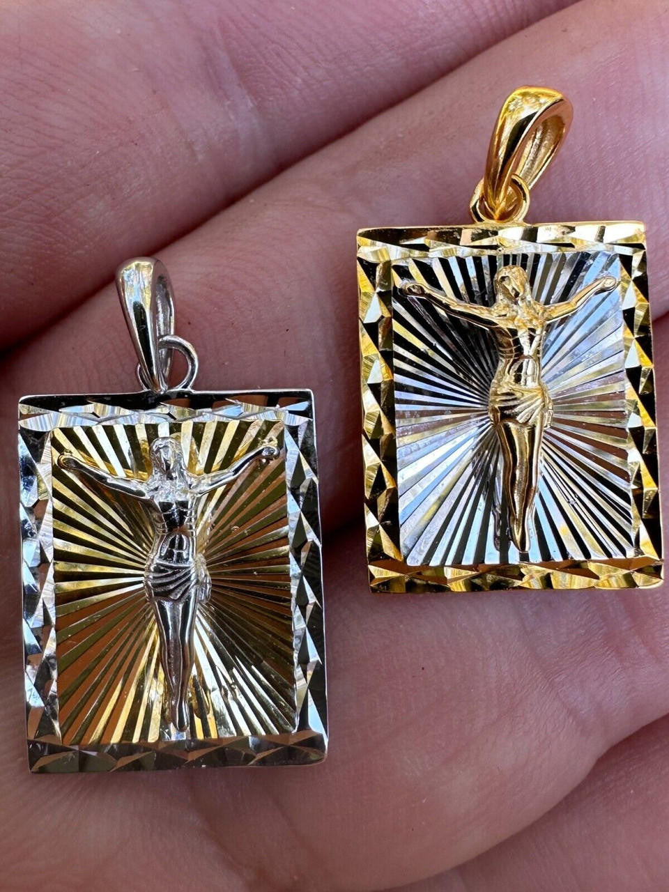 Cross Jesus Medallion Pendant - 14k Gold Vermeil Or 925 Silver - Small 1"