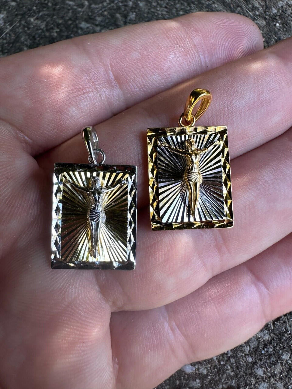 Cross Jesus Medallion Pendant - 14k Gold Vermeil Or 925 Silver - Small 1"