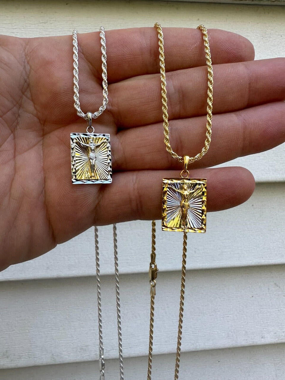 Cross Jesus Medallion Pendant - 14k Gold Vermeil Or 925 Silver - Small 1"