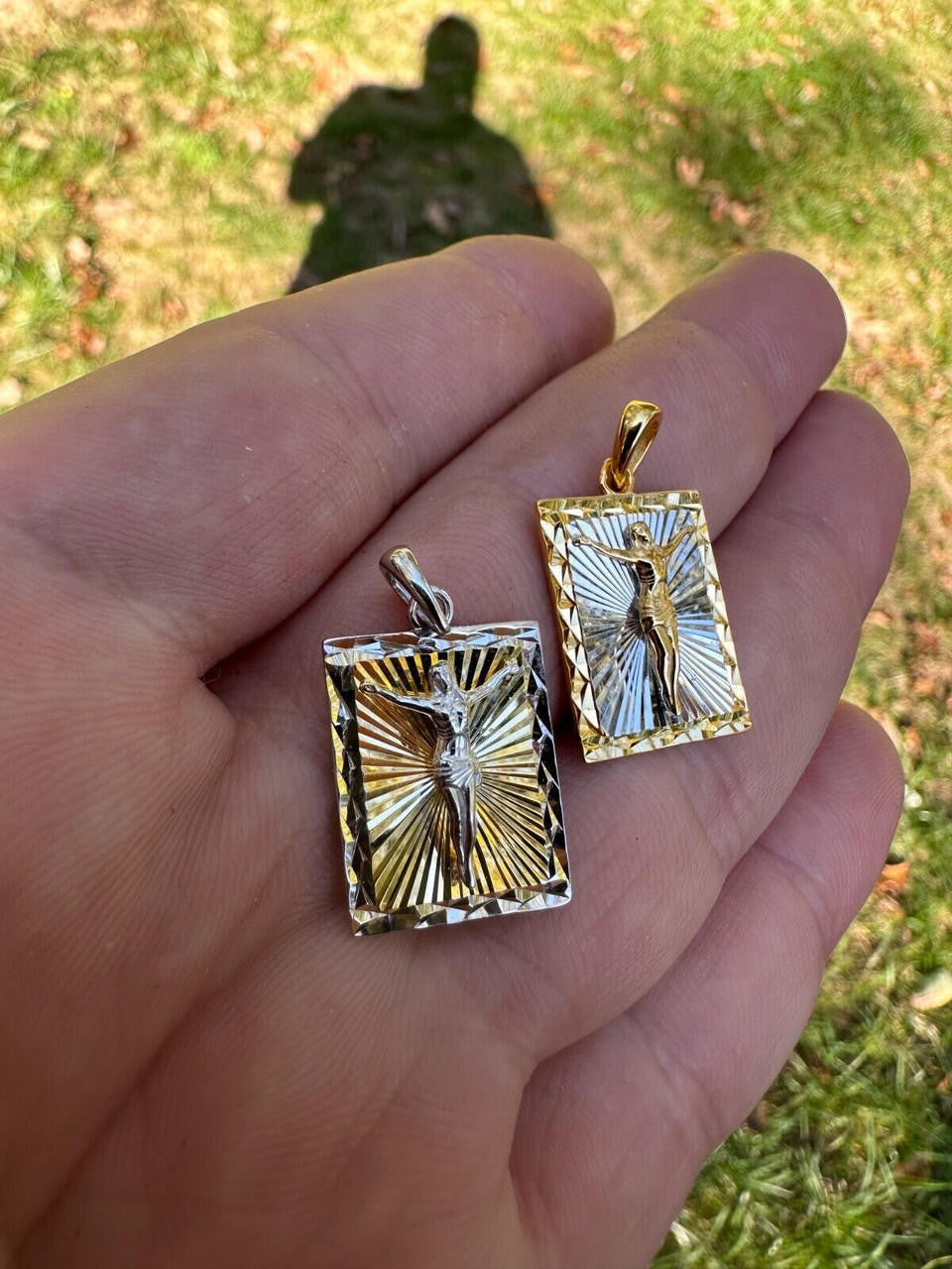 Cross Jesus Medallion Pendant - 14k Gold Vermeil Or 925 Silver - Small 1"