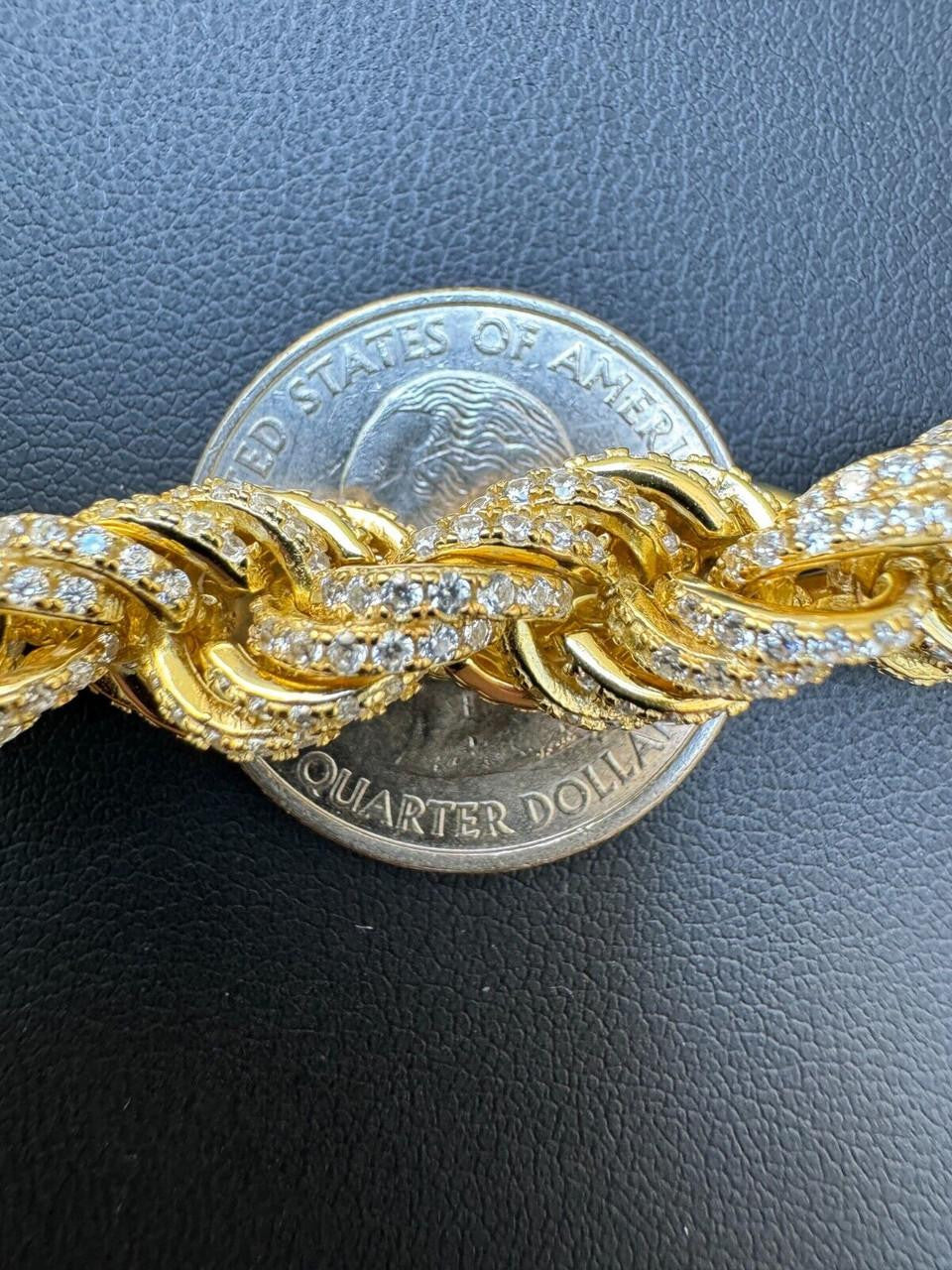 Rope Bracelet Iced Out CZ Stones - 14k Gold Vermeil 925 Silver - 9mm - 7.5"-8.5"