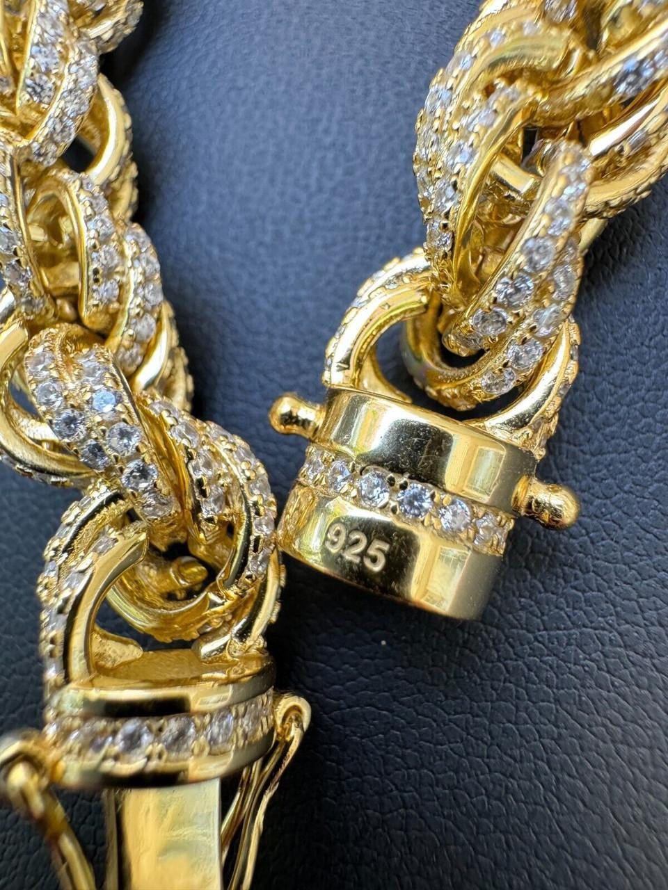 Rope Bracelet Iced Out CZ Stones - 14k Gold Vermeil 925 Silver - 9mm - 7.5"-8.5"