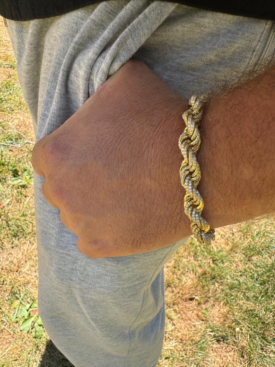 Rope Bracelet Iced Out CZ Stones - 14k Gold Vermeil 925 Silver - 9mm - 7.5"-8.5"