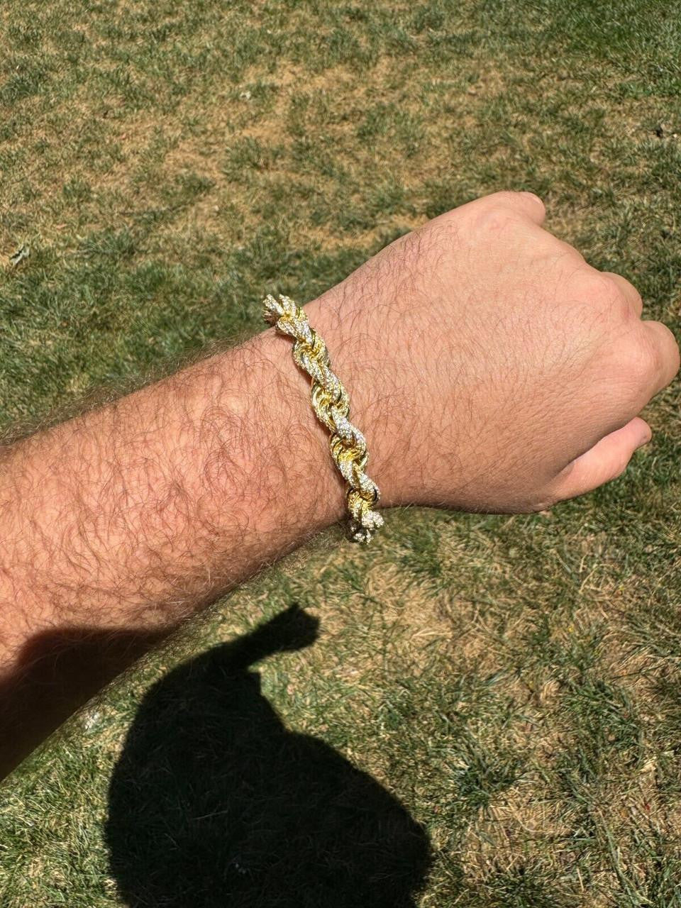 Rope Bracelet Iced Out CZ Stones - 14k Gold Vermeil 925 Silver - 9mm - 7.5"-8.5"