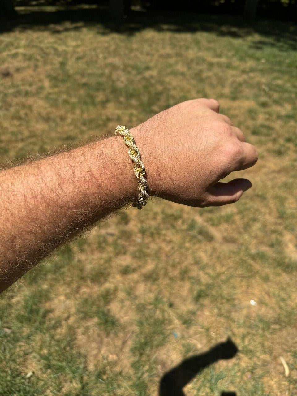 Rope Bracelet Iced Out CZ Stones - 14k Gold Vermeil 925 Silver - 9mm - 7.5"-8.5"