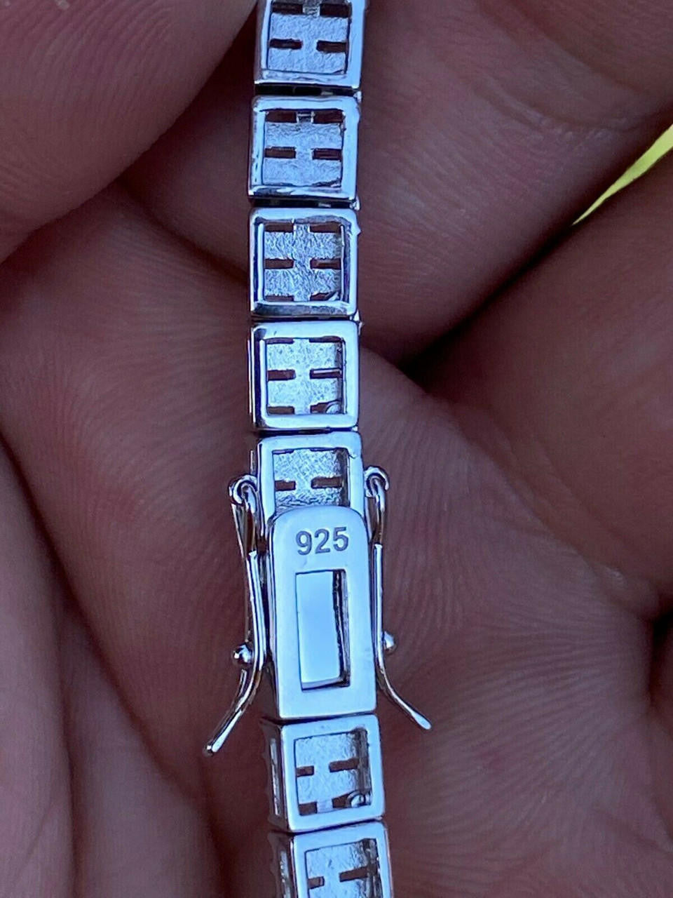 Baguette Tennis Link Chain Necklace Iced Out CZ Stones - 925 Silver - 5mm - 16"-30"