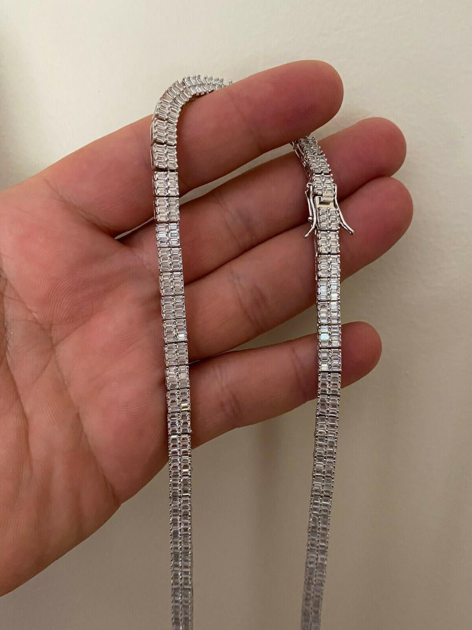 Baguette Tennis Link Chain Necklace Iced Out CZ Stones - 925 Silver - 5mm - 16"-30"