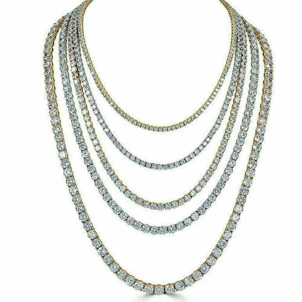MOISSANITE #1 BESTSELLER Tennis Chain Necklace Iced Out - 14k Gold Vermeil, Rose Gold Vermeil Or 925 Silver - 3mm-7mm - 16"-30"