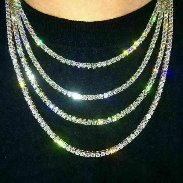 MOISSANITE #1 BESTSELLER Tennis Chain Necklace Iced Out - 14k Gold Vermeil, Rose Gold Vermeil Or 925 Silver - 3mm-7mm - 16"-30"