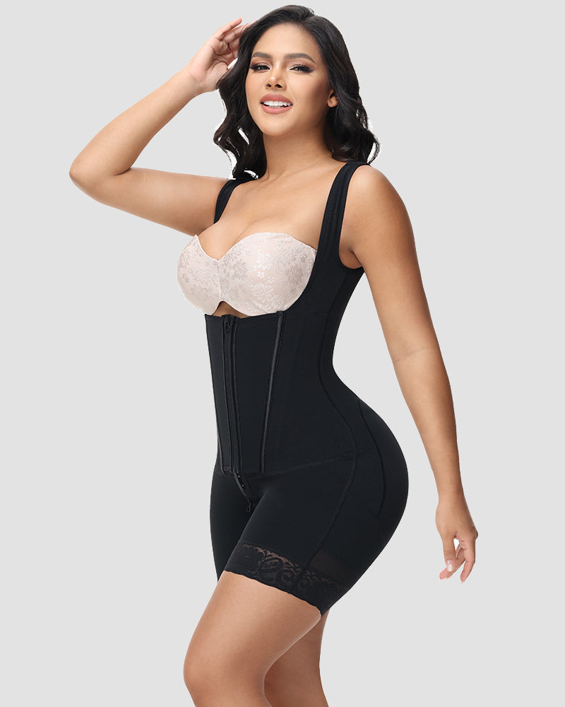 Faja Body con Cremallera Frontal y Pierna Media – Alta Compresión