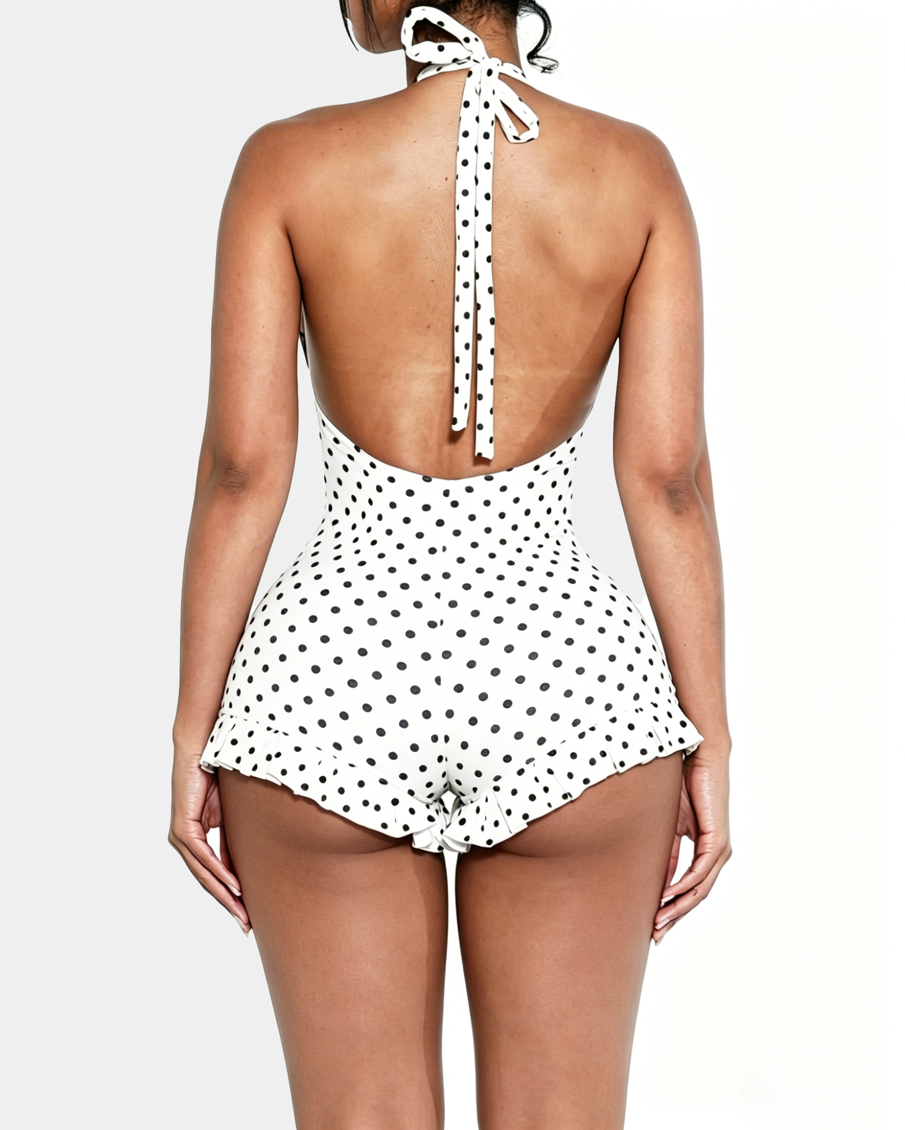 Mono Corto de Lunares con Escote Halter y Volante