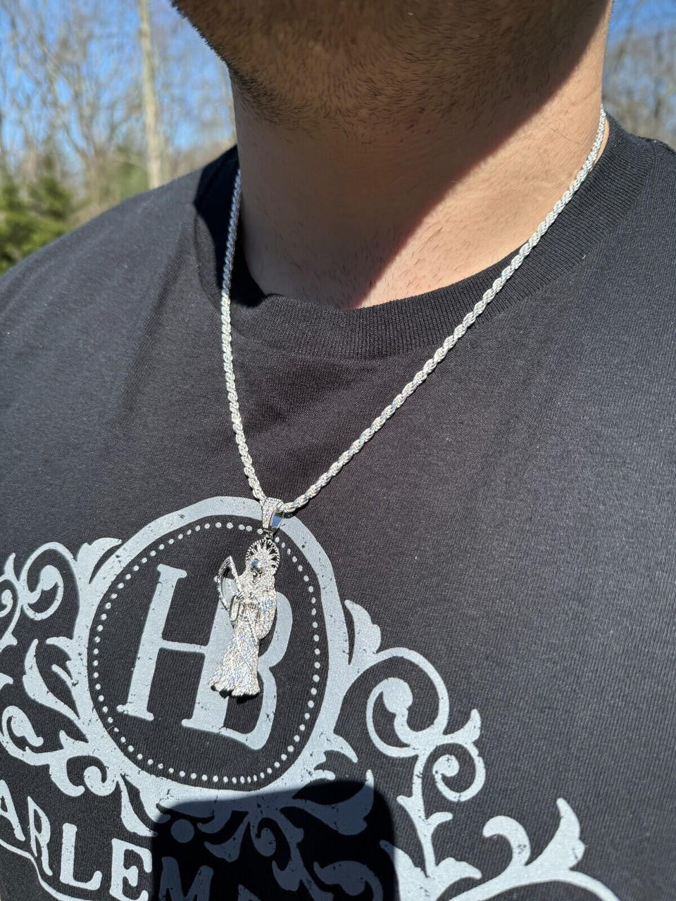MOISSANITE Santa Muerte Grim Reaper Iced Out Pendant - 14k Gold Vermeil Or 925 Silver - Large 2.5"