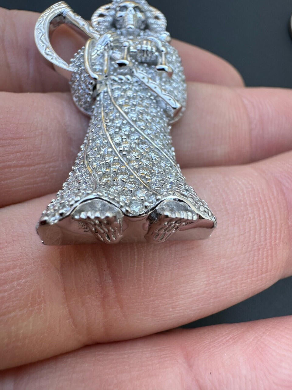 MOISSANITE Santa Muerte Grim Reaper Iced Out Pendant - 14k Gold Vermeil Or 925 Silver - Large 2.5"