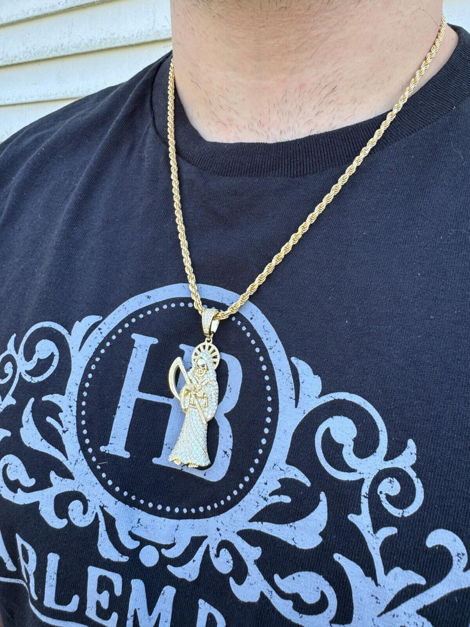 MOISSANITE Santa Muerte Grim Reaper Iced Out Pendant - 14k Gold Vermeil Or 925 Silver - Large 2.5"