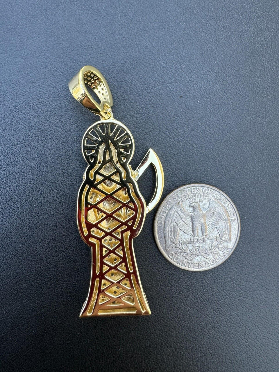 MOISSANITE Santa Muerte Grim Reaper Iced Out Pendant - 14k Gold Vermeil Or 925 Silver - Large 2.5"