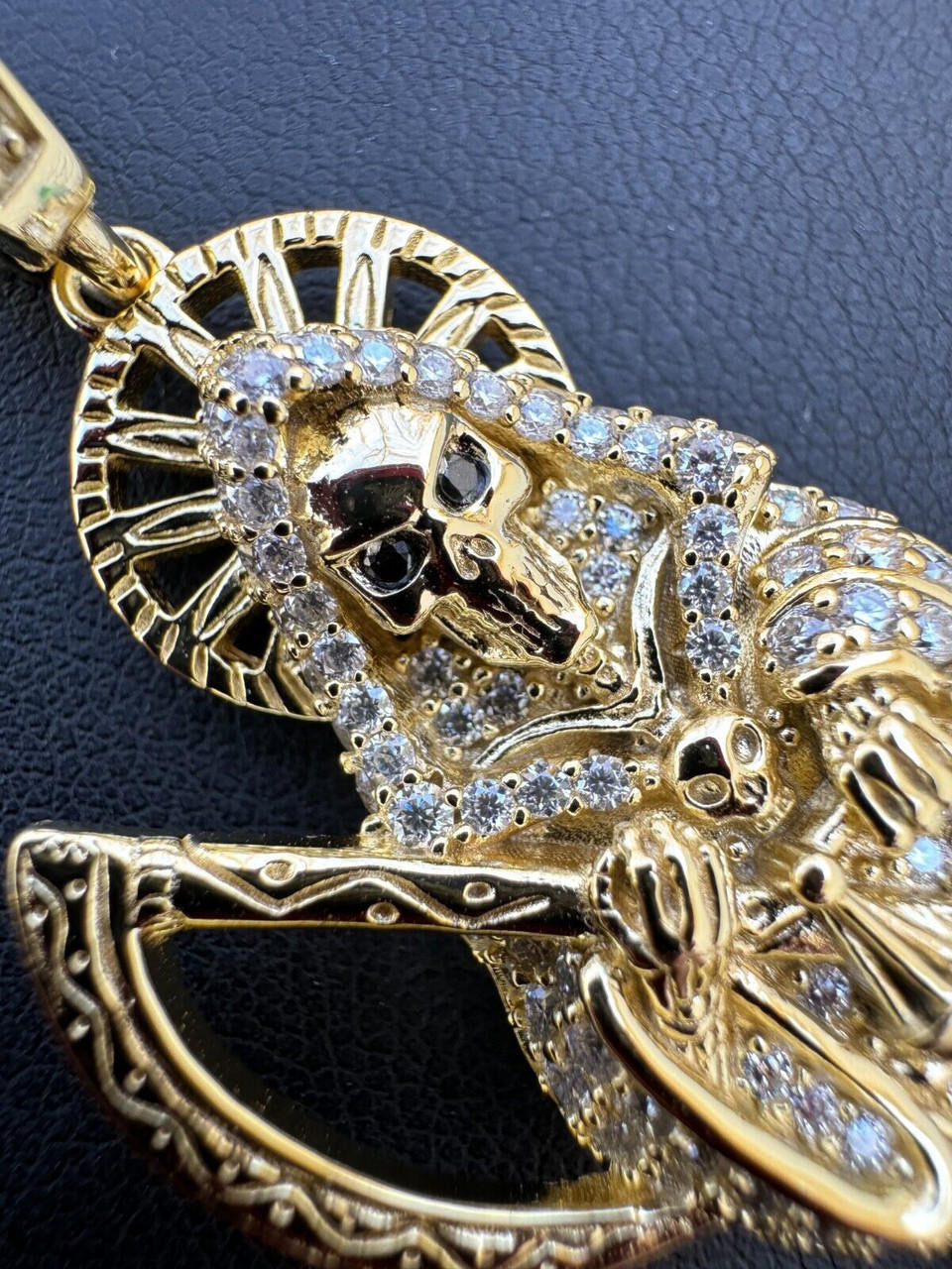 MOISSANITE Santa Muerte Grim Reaper Iced Out Pendant - 14k Gold Vermeil Or 925 Silver - Large 2.5"