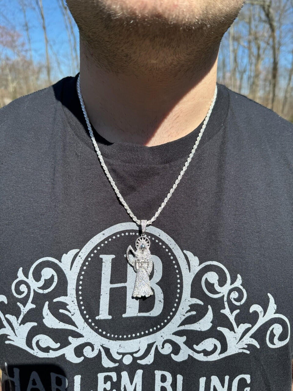 MOISSANITE Santa Muerte Grim Reaper Iced Out Pendant - 14k Gold Vermeil Or 925 Silver - Large 2.5"