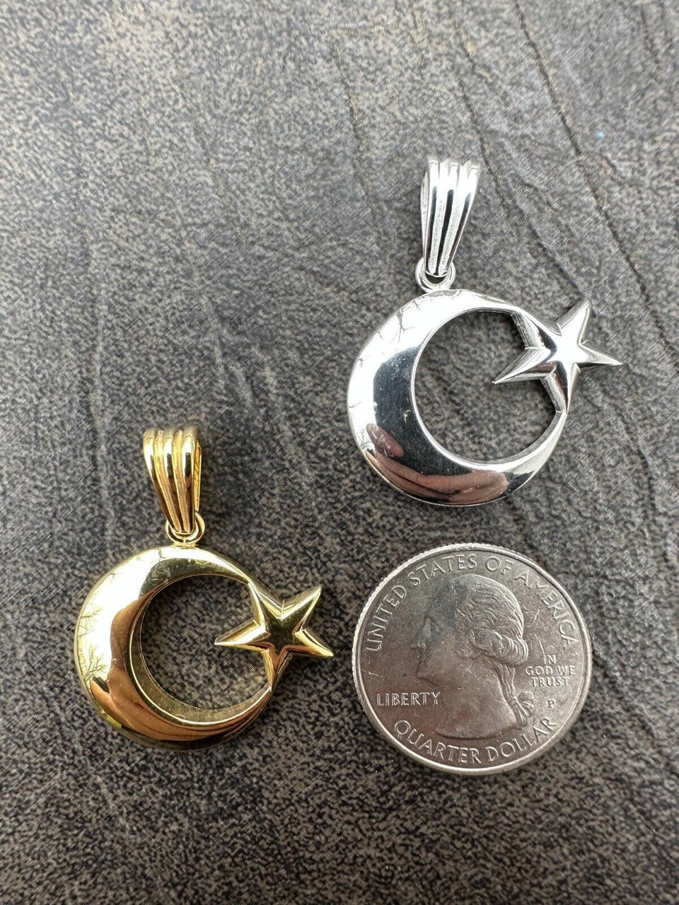 Crescent Moon & Star Islam Pendant - 14k Gold Vermeil Or 925 Silver - Small 1"