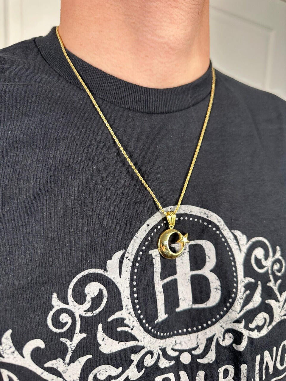 Crescent Moon & Star Islam Pendant - 14k Gold Vermeil Or 925 Silver - Small 1"