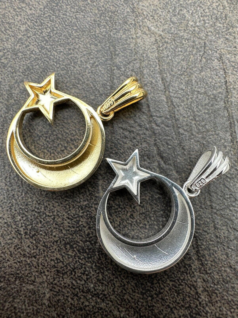 Crescent Moon & Star Islam Pendant - 14k Gold Vermeil Or 925 Silver - Small 1"